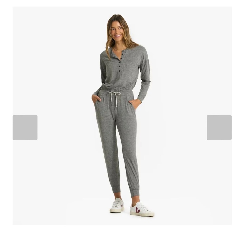 Vuori Lux Henley Jumpsuit in Heather Grey